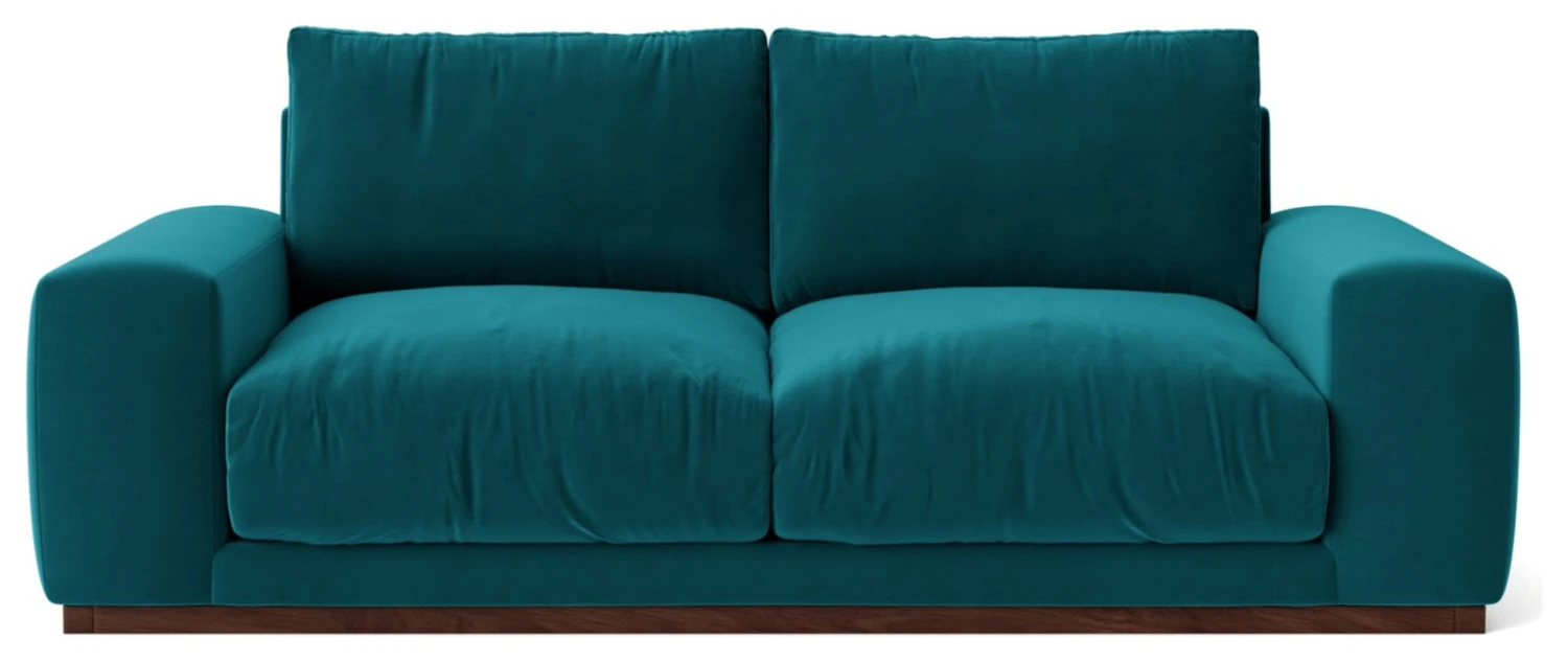 Swoon Denver Velvet 2 Seater Sofa- Kingfisher Blue 1 Swoon Denver Velvet 2 Seater Sofa- Kingfisher Blue