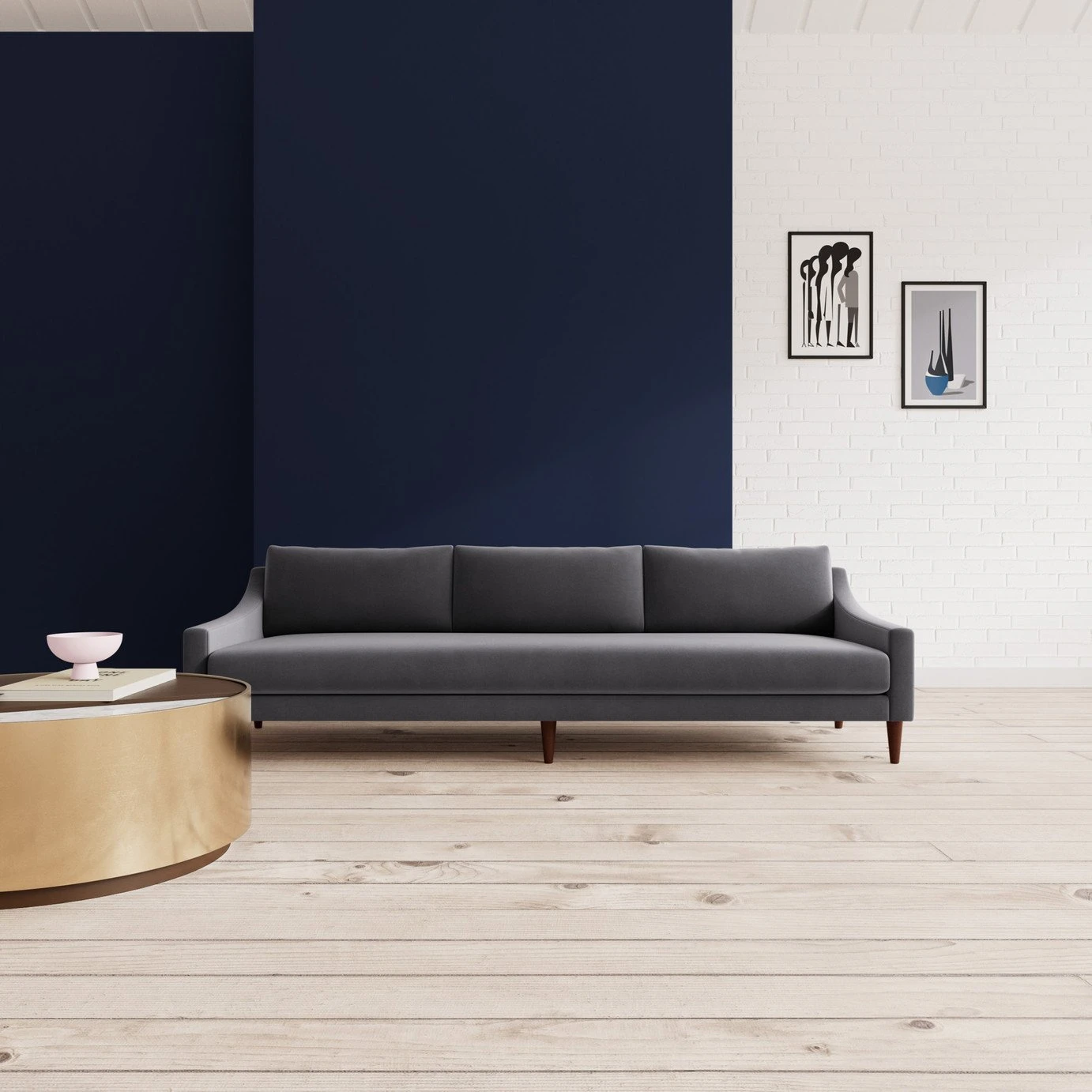 Swoon Turin Velvet 4 Seater Sofa - Granite Grey 2 Swoon Turin Velvet 4 Seater Sofa - Granite Grey - Image 2