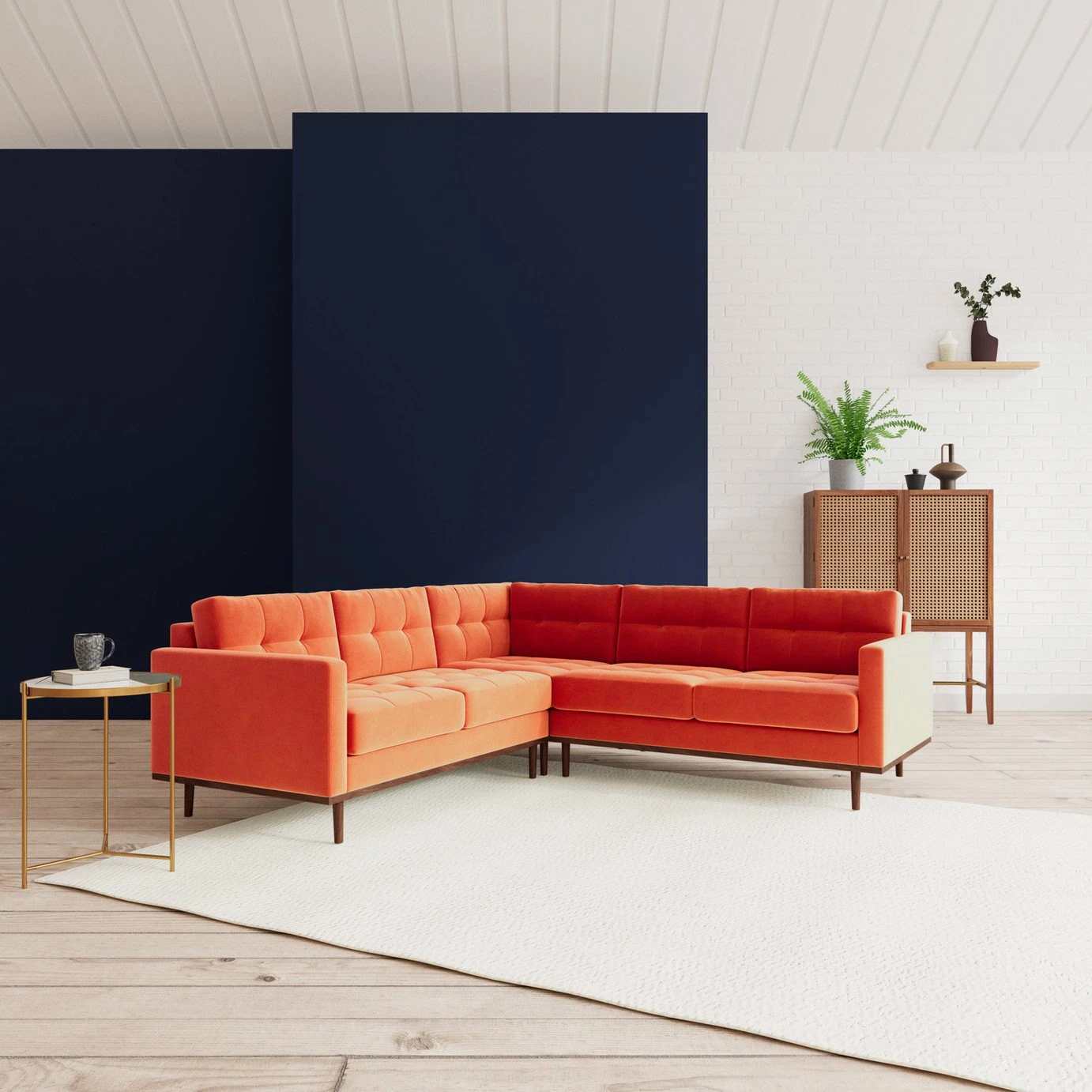 Swoon Berlin Velvet 5 Seater Corner Sofa - Burnt Orange 2 Swoon Berlin Velvet 5 Seater Corner Sofa - Burnt Orange - Image 2
