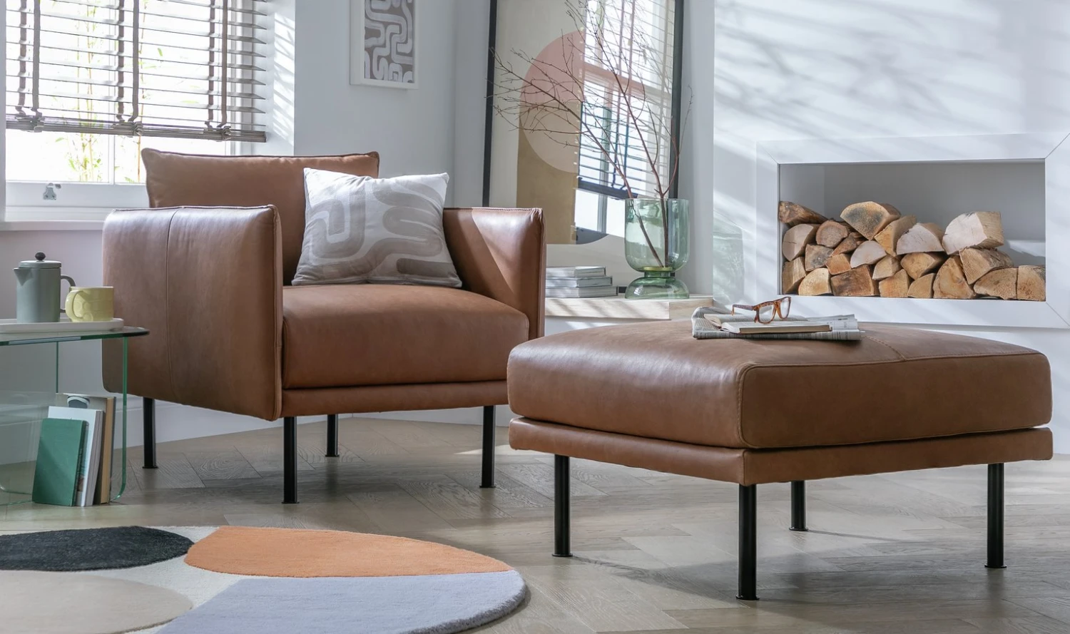 Habitat Moore Leather Ottoman Footstool - Tan 5 Habitat Moore Leather Ottoman Footstool - Tan - Image 5