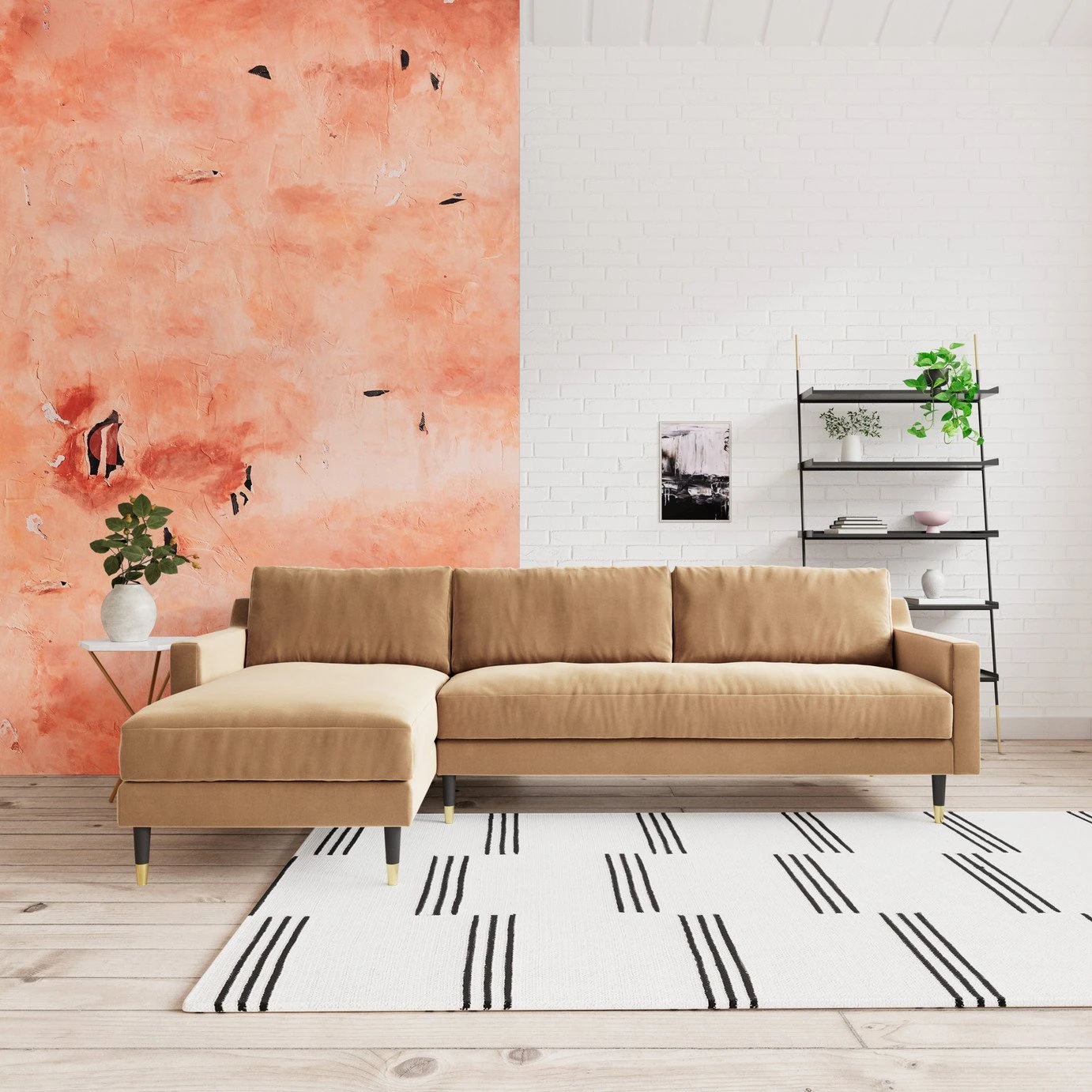 Swoon Rieti Velvet Left Hand Corner Sofa - Biscuit 2 Swoon Rieti Velvet Left Hand Corner Sofa - Biscuit - Image 2