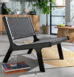 Habitat Faro Woven Paper Rope And Oak Accent Chair - Black -Habitat 2013112 R Z001C