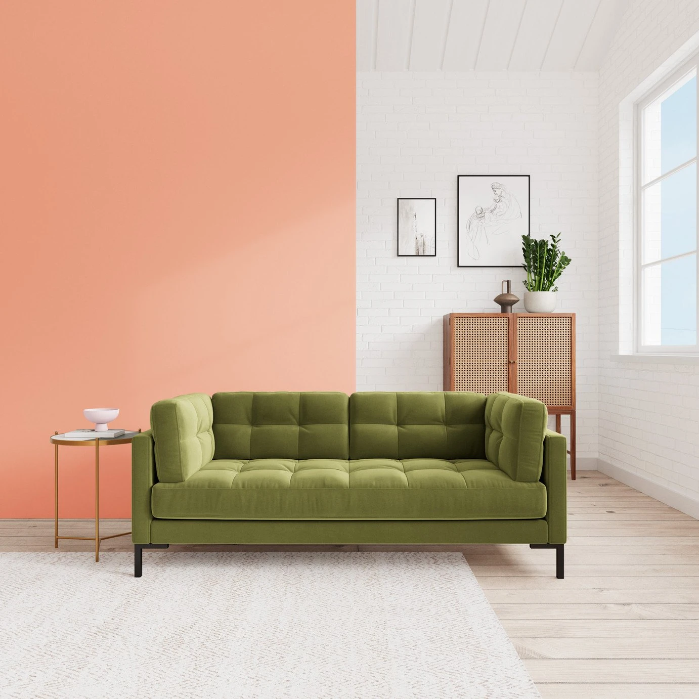 Swoon Landau Velvet 2 Seater Sofa - Fern Green 2 Swoon Landau Velvet 2 Seater Sofa - Fern Green - Image 2