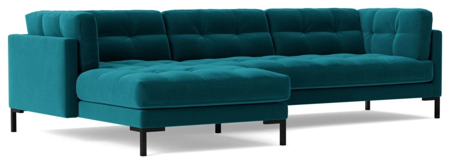 Swoon Landau Velvet Left Hand Corner Sofa - Kingfisher Blue 1 Swoon Landau Velvet Left Hand Corner Sofa - Kingfisher Blue