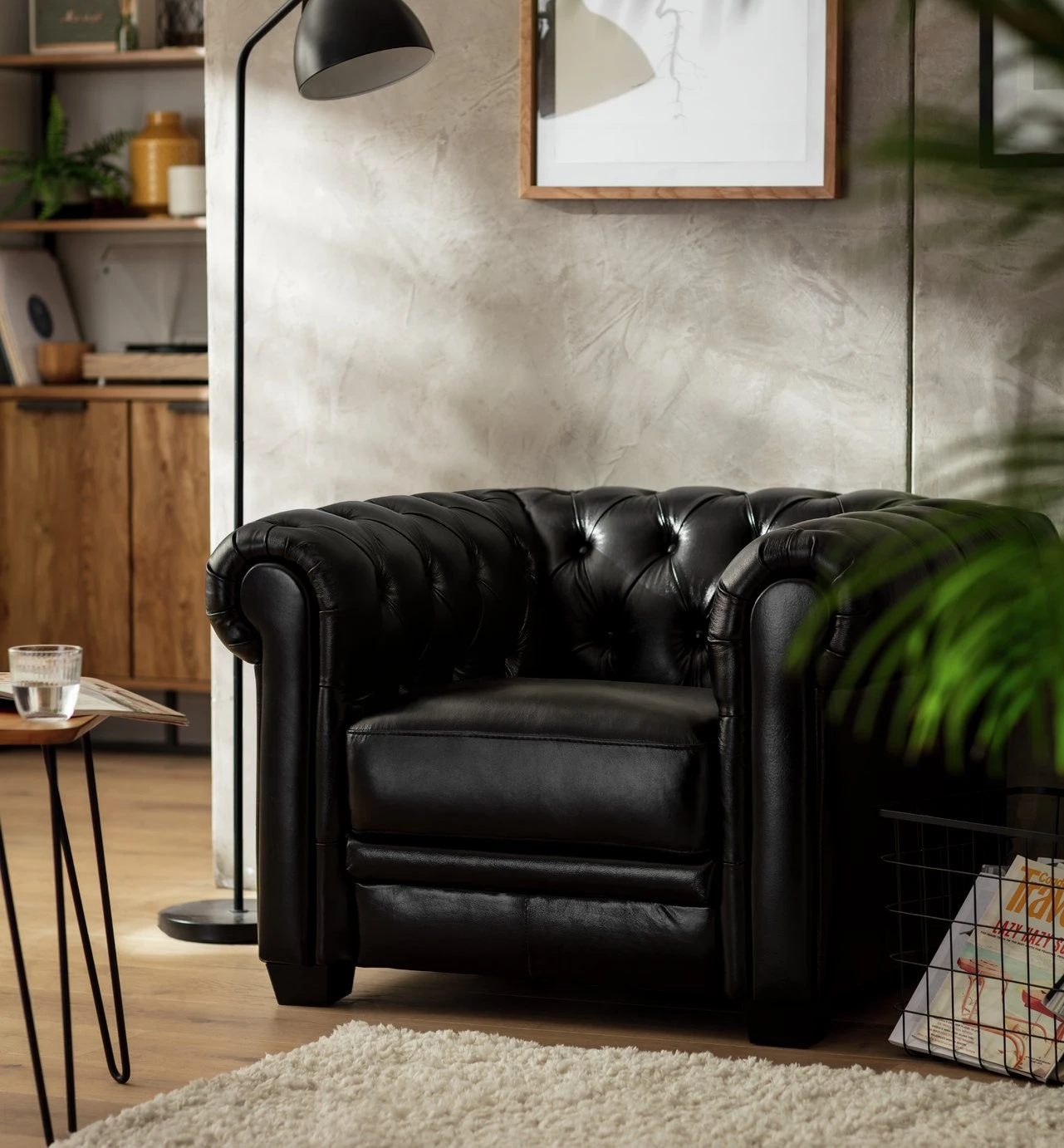 Habitat Chesterfield Leather Armchair - Black 2 Habitat Chesterfield Leather Armchair - Black - Image 2