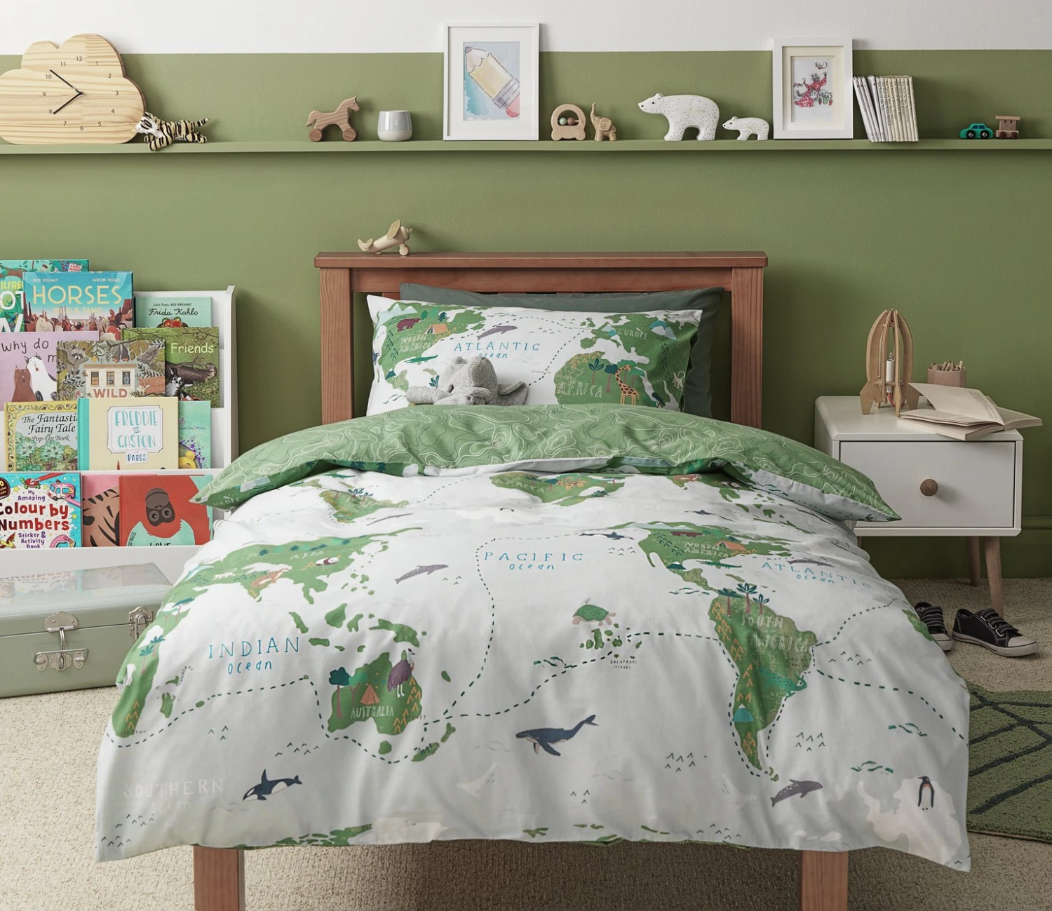 Habitat Kids Cotton World Map Print Bedding Set - Toddler