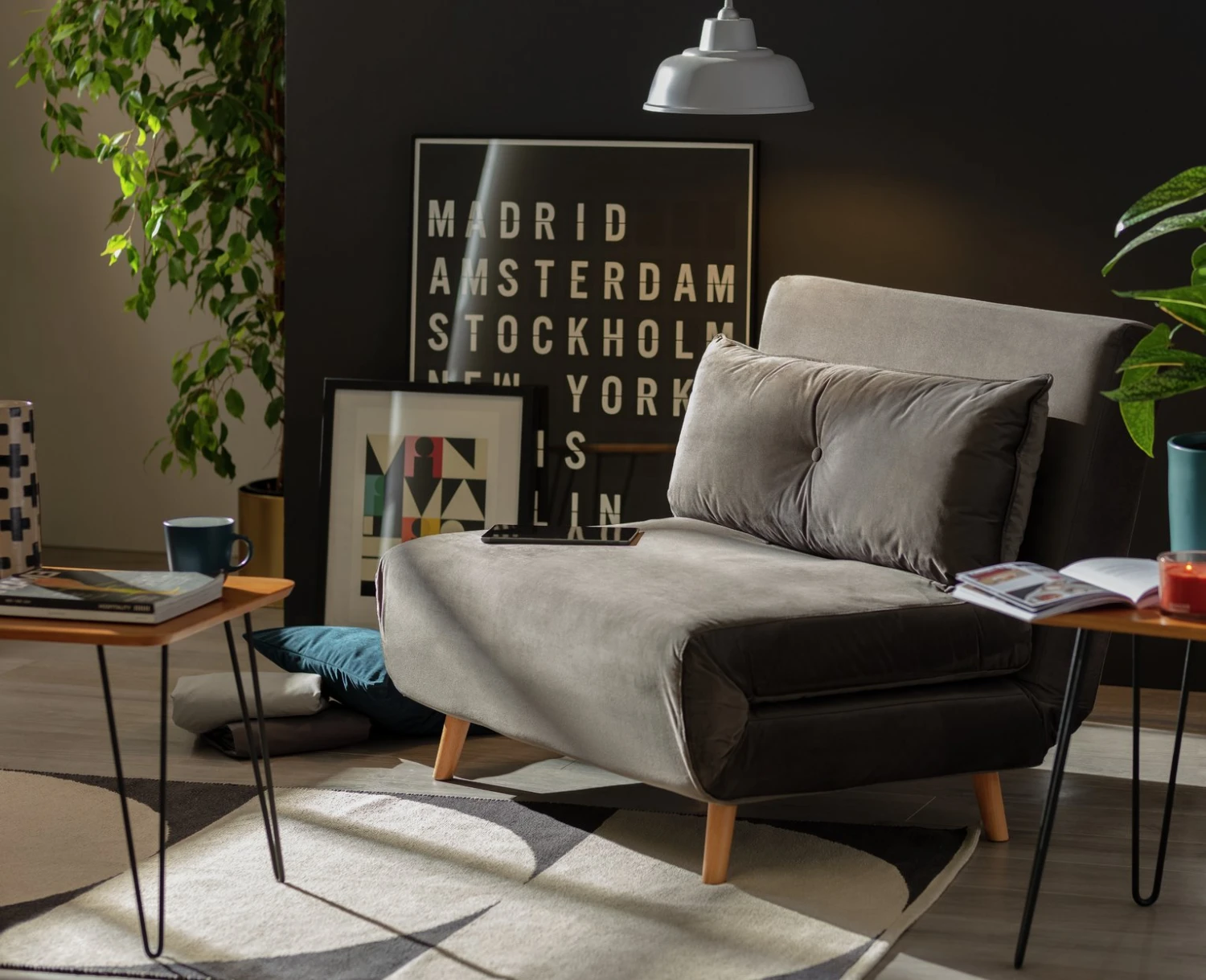 Habitat Roma Small Double Velvet Chair Bed - Charcoal 6 Habitat Roma Small Double Velvet Chair Bed - Charcoal - Image 6