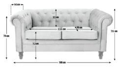 Habitat Chesterfield Velvet 2 Seater Sofa - Blue -Habitat 8817109 R E001