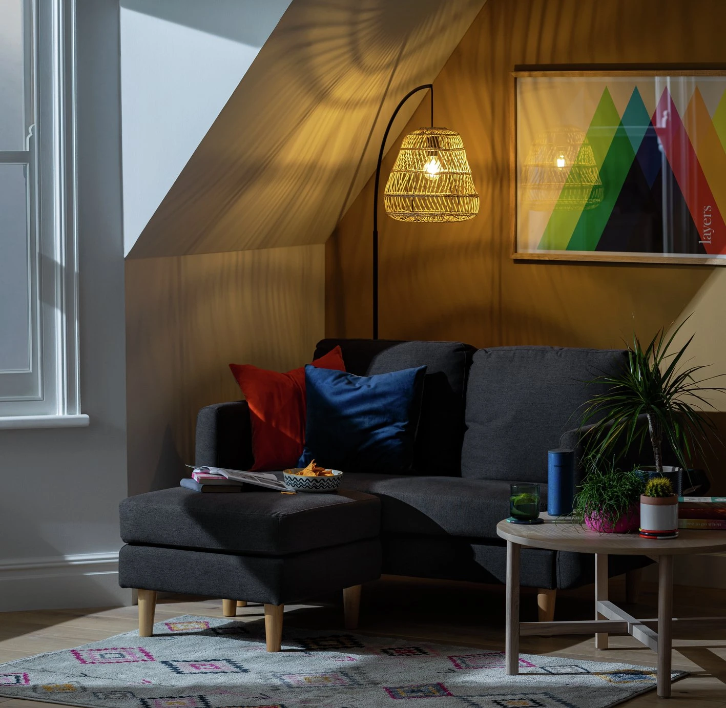 Habitat Remi Fabric 2 Seater Chaise Sofa In A Box-Light Grey 2 Habitat Remi Fabric 2 Seater Chaise Sofa In A Box-Light Grey - Image 2