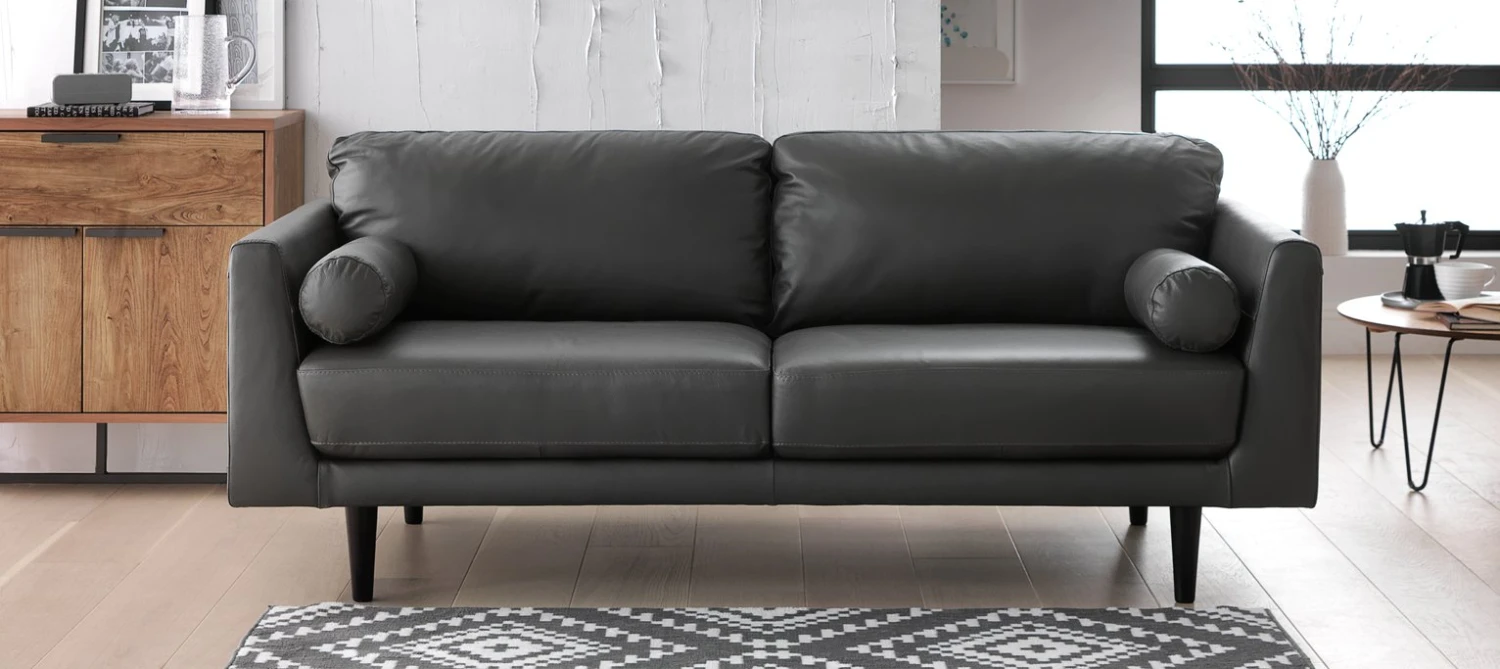Habitat Jackson Leather 3 Seater Sofa - Grey 2 Habitat Jackson Leather 3 Seater Sofa - Grey - Image 2