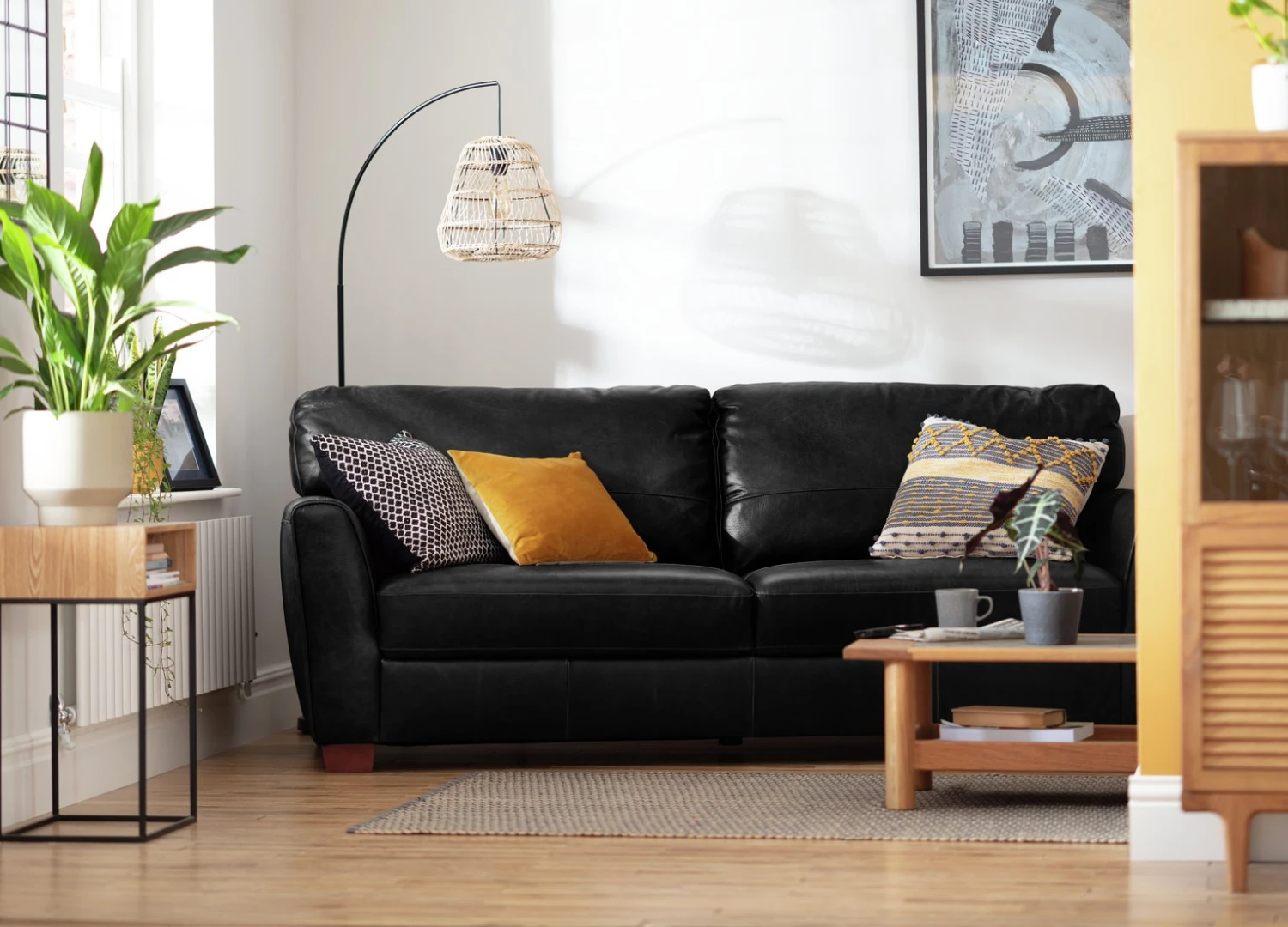 Habitat Milford Leather 4 Seater Sofa - Black 2 Habitat Milford Leather 4 Seater Sofa - Black - Image 2