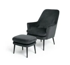 Habitat Celine Velvet Wingback Chair With Footstool-Charcoal 13 Habitat Celine Velvet Wingback Chair With Footstool-Charcoal -Habitat 9401019 R Z002A