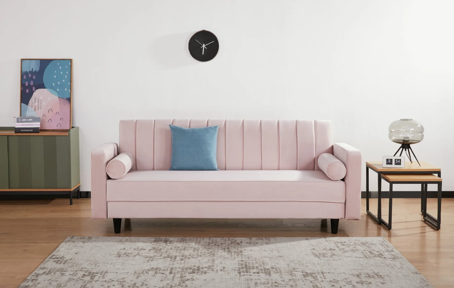 Habitat Preston Clic Clac Velvet Sofa Bed - Pink 2 Habitat Preston Clic Clac Velvet Sofa Bed - Pink - Image 2