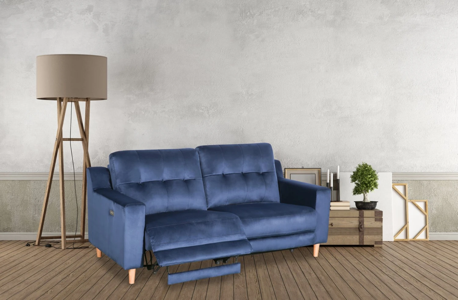 Habitat Emerson Velvet 2 Seater Recliner Sofa - Navy Blue 2 Habitat Emerson Velvet 2 Seater Recliner Sofa - Navy Blue - Image 2