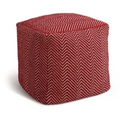 Kaikoo Durrie Cotton Footstool - Red & White -Habitat 9604139 R Z002A